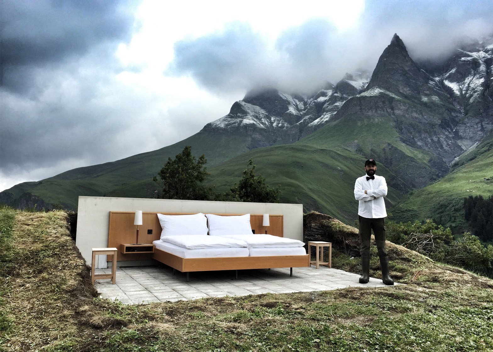 open-air hotel room in the Swiss Alps
