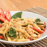Stir fried spicy chicken with bamboo shoots